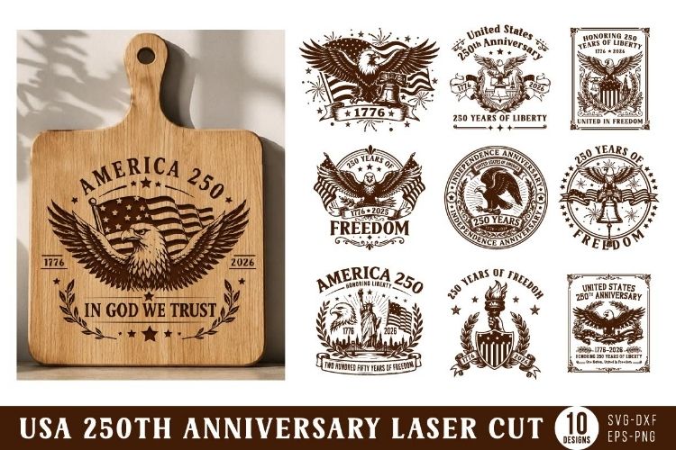 250 Years of America Cutting Board SVG Bundle