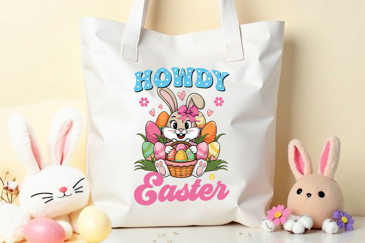 Howdy Easter Coquette Bunny Sublimation PNG Tote Mockup Image.jpg