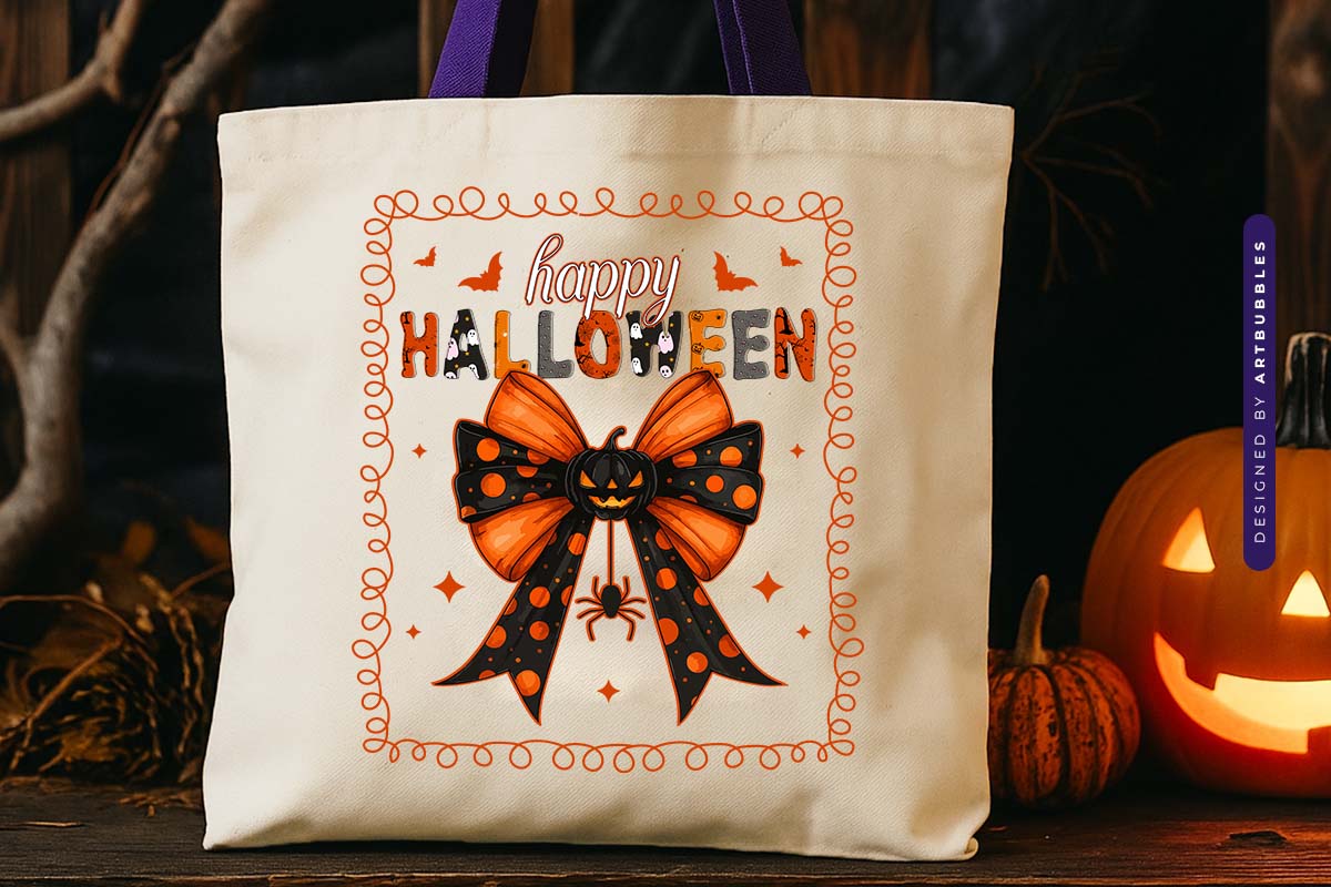 Coquette Happy Halloween Sublimation Transfer Tote Bag Mockup image.jpg