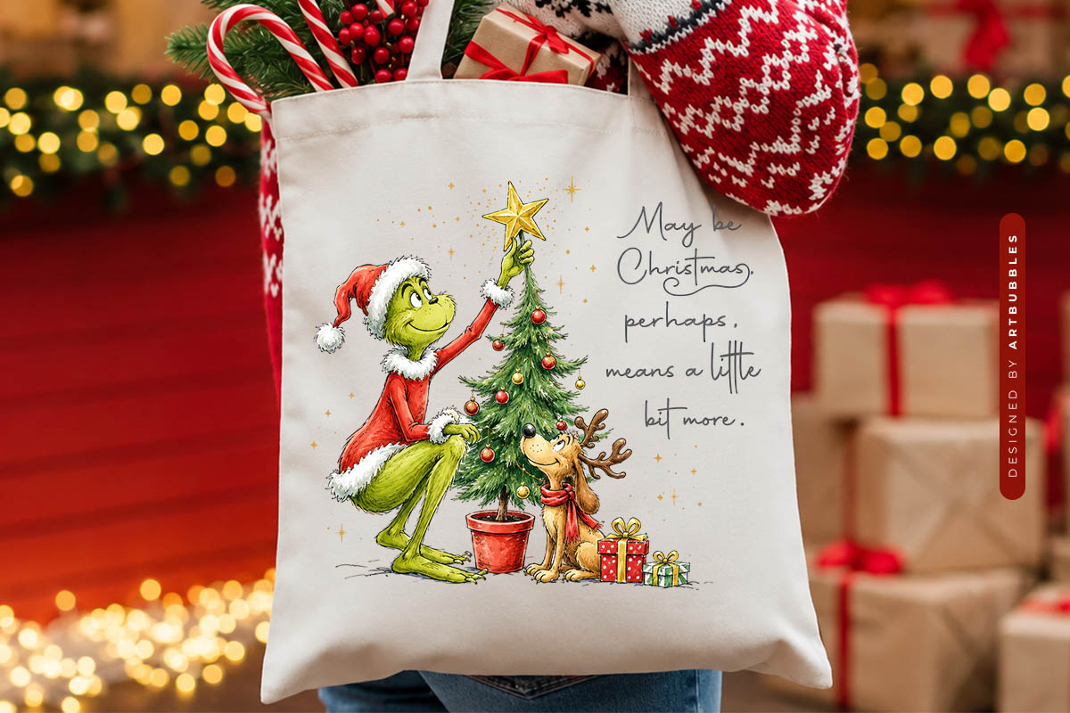 Grinch Christmas PNG Sublimation Design Tote Mockup Image.jpg