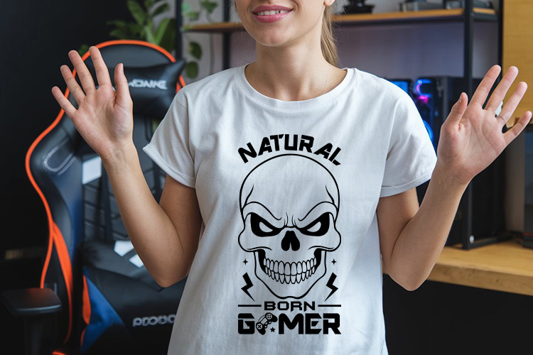 Natural Born Gamer - Funny Skull Gaming SVG Shirt Mockup image.jpg