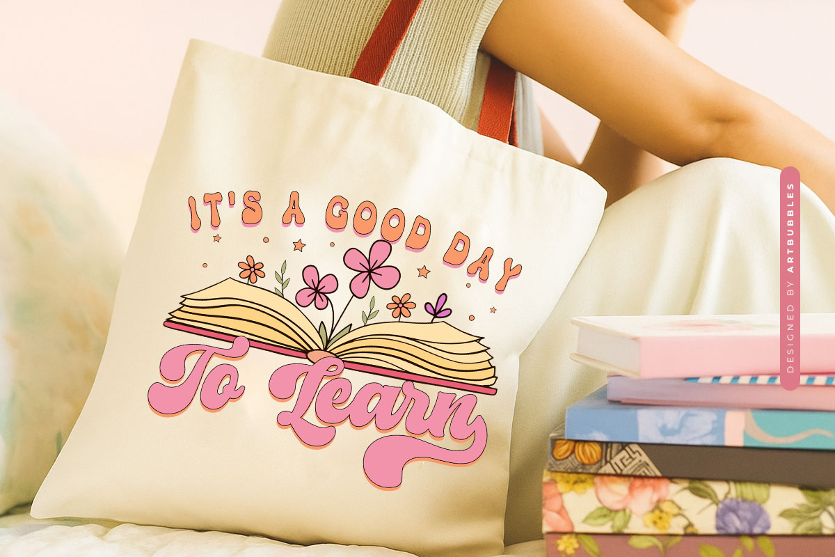 It's a Good Day to Learn - Retro Teacher Sublimation Tote Bag Mockup Image.jpg