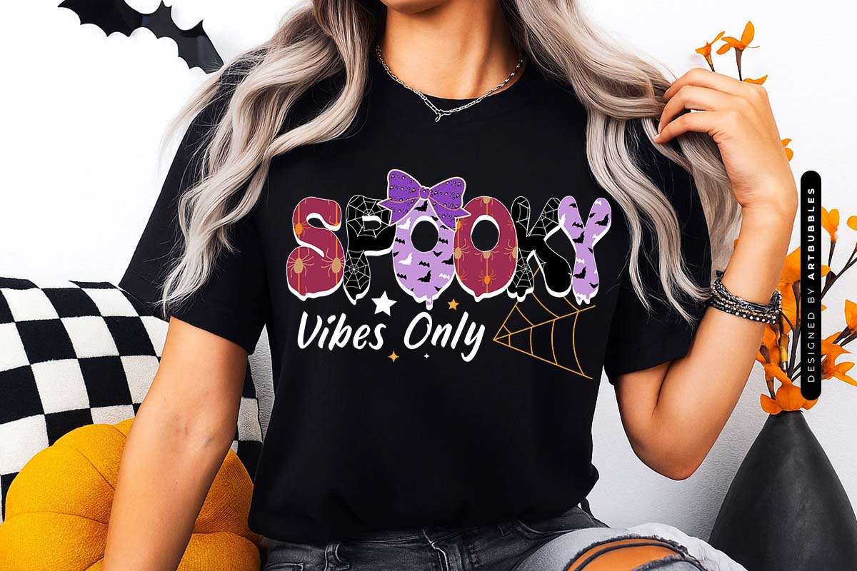 Spooky Vibes Only - Retro Halloween Sublimation T-shirt Mockup Image.jpg