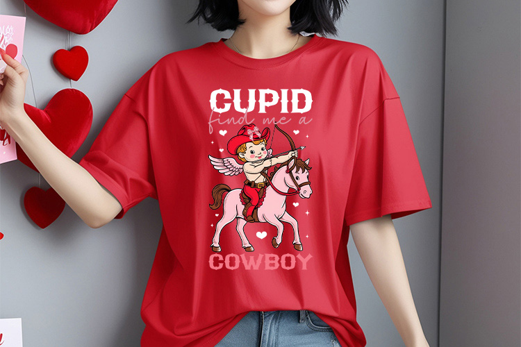 Cupid Find Me A Cowboy - Coquette Valentine Sublimation Shirt Mockup Image.jpg