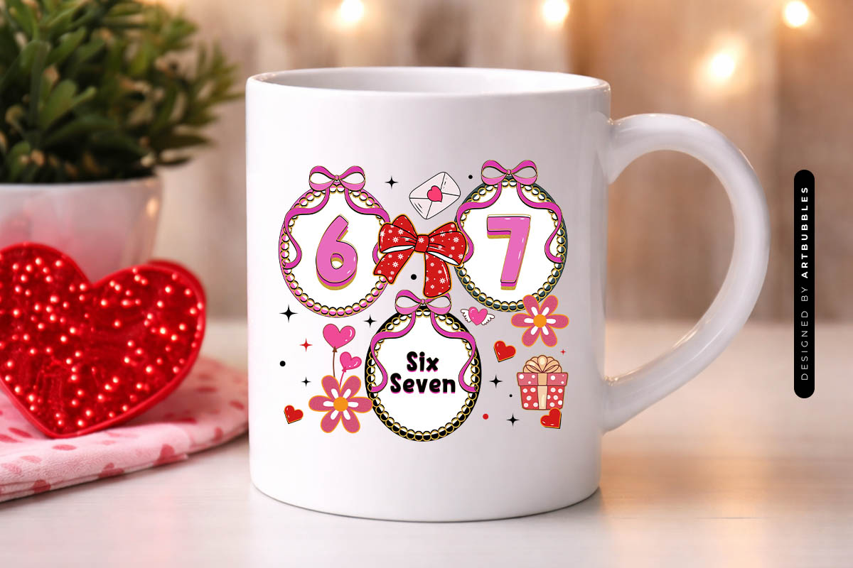 Preppy Coquette 67 Six Seven Valentine Sublimation Mug Mockup Image.jpg