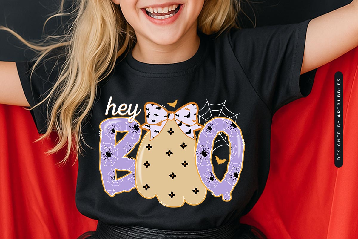 Hey Boo - Coquette Bow Halloween Sublimation Shirt Mockup Image.jpg