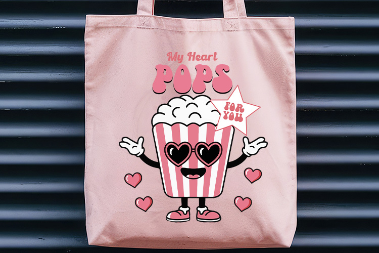 My Heart Pops for You - Retro Valentines Sublimation PNG Tote Bag Mockup Image.jpg