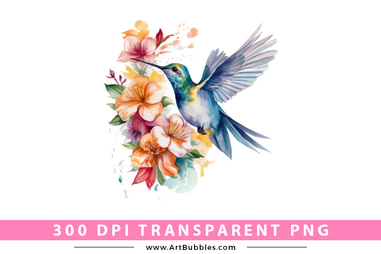 Watercolor Floral Hummingbird PNG Clipart