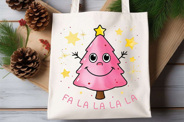 Fa La La La - Pink Christmas Sublimation PNG Tote Bag Mockup Image.jpg