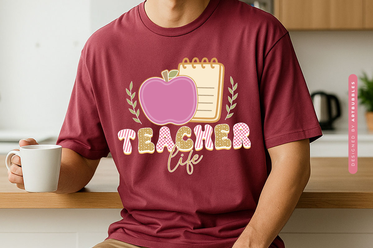 Retro Teacher Life Sublimation Transfer Shirt Mockup Image.jpg