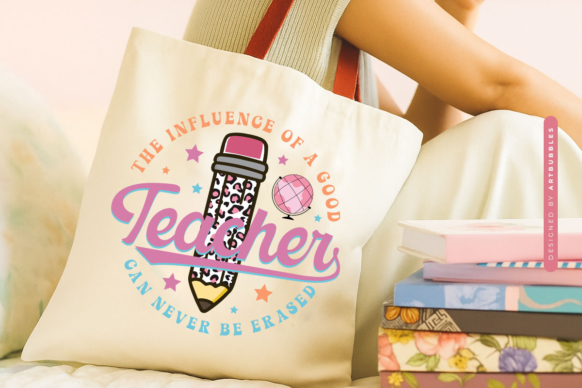 Retro Teacher PNG Sublimation Design Tote bag Mockup Image.jpg