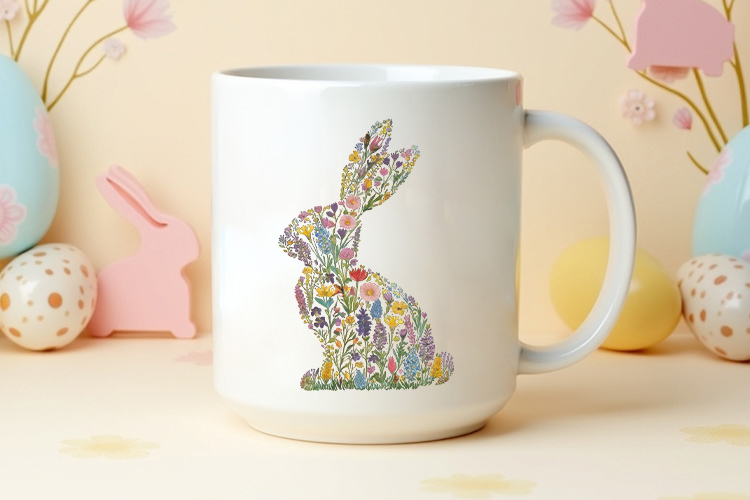 Easter Floral Bunny Sublimation Clipart PNG Mug Mockup Image.jpg