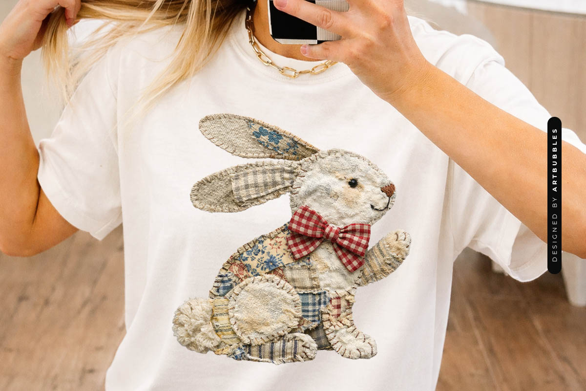Faux Patchwork Bunny Easter Sublimation PNG Image.jpg