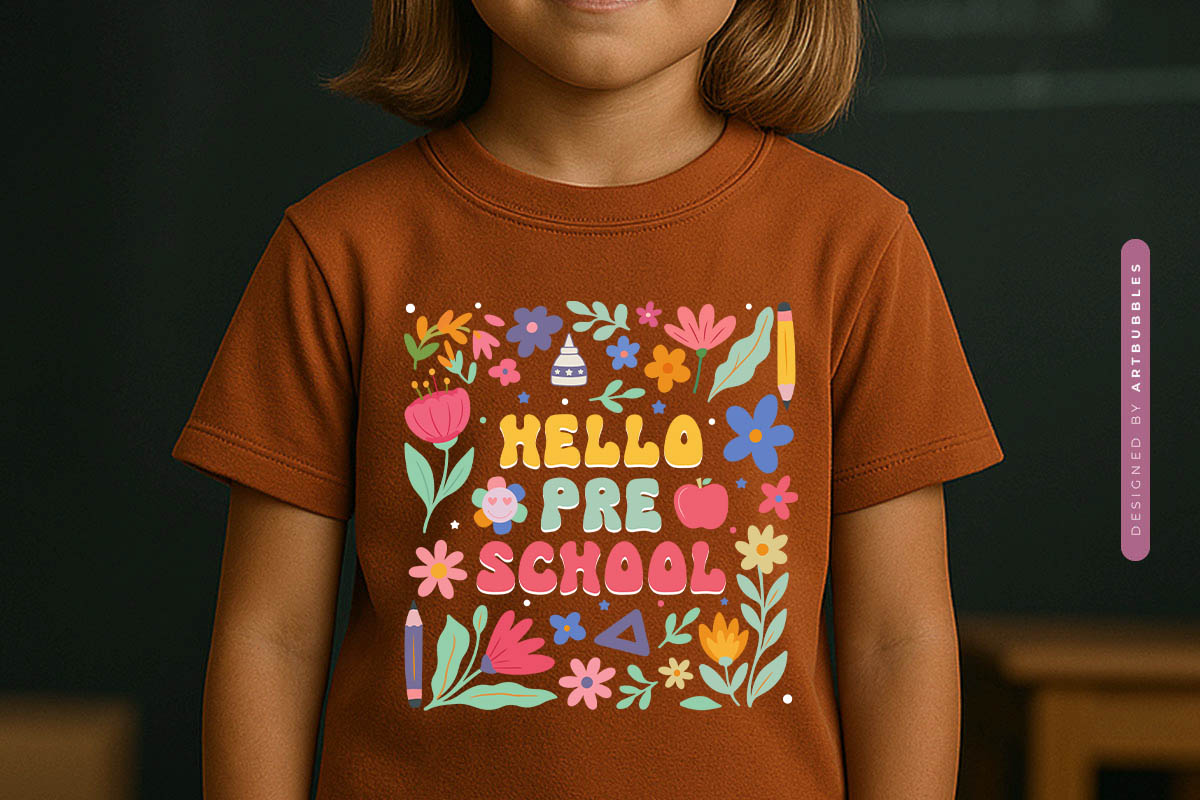 Hello Preschool - Retro Back To School Sublimation Print T-shirt Mockup Image.jpg