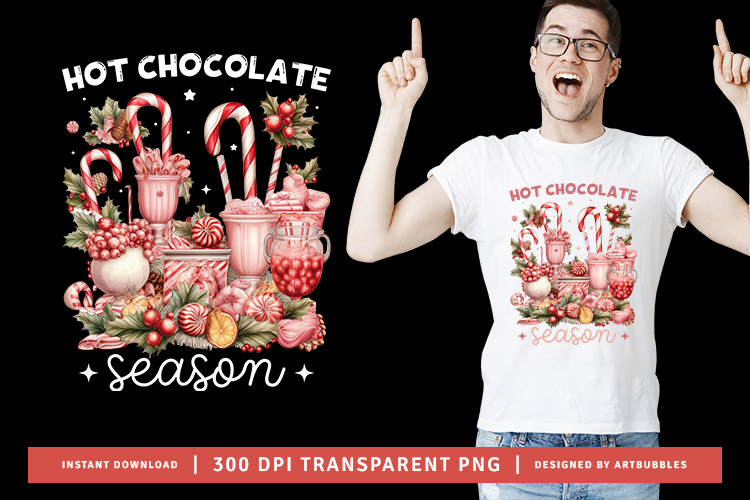 Hot Chocolate Season - Pink Christmas PNG Sublimation
