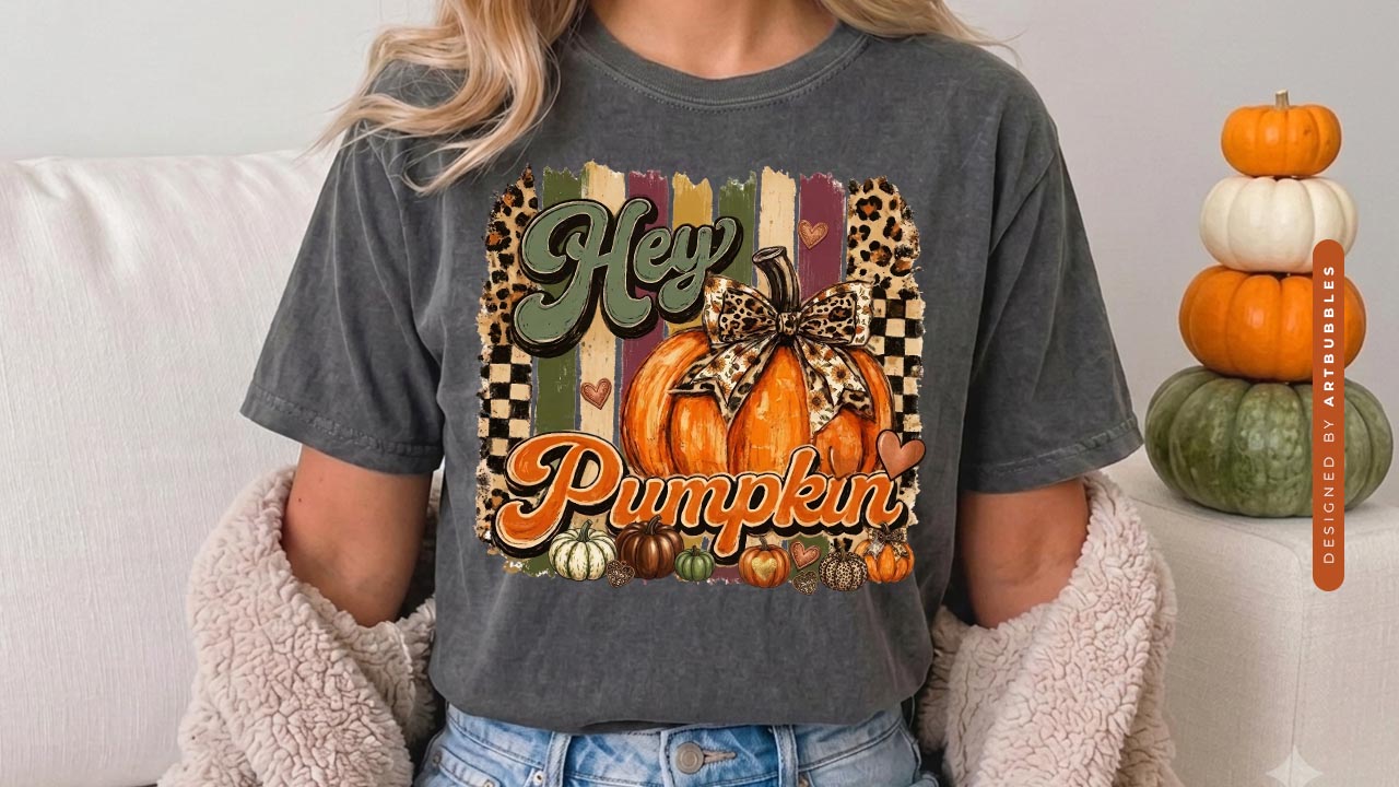 Hey Pumpkin - Stripe Coquette Fall PNG Design Shirt Mockup Image.jpg