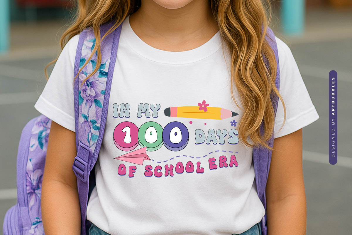 In My 100 Days of School Era - PNG Retro Back to School Shirt Mockup Image.jpg