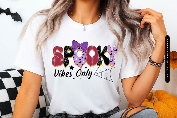 Spooky Vibes Only - Retro Halloween Sublimation Shirt Mockup Image.jpg