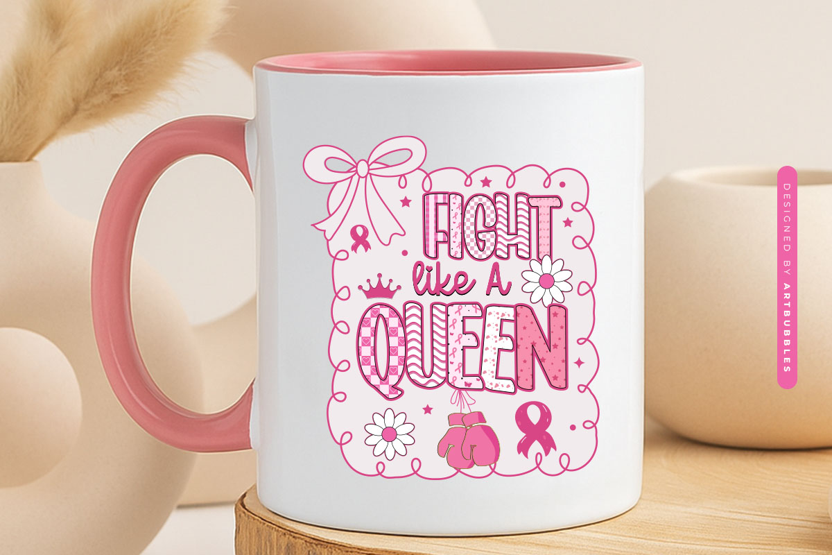 Fight Like a Queen - Breast Cancer Coquette Sublimation Mug Mockup Image.jpg