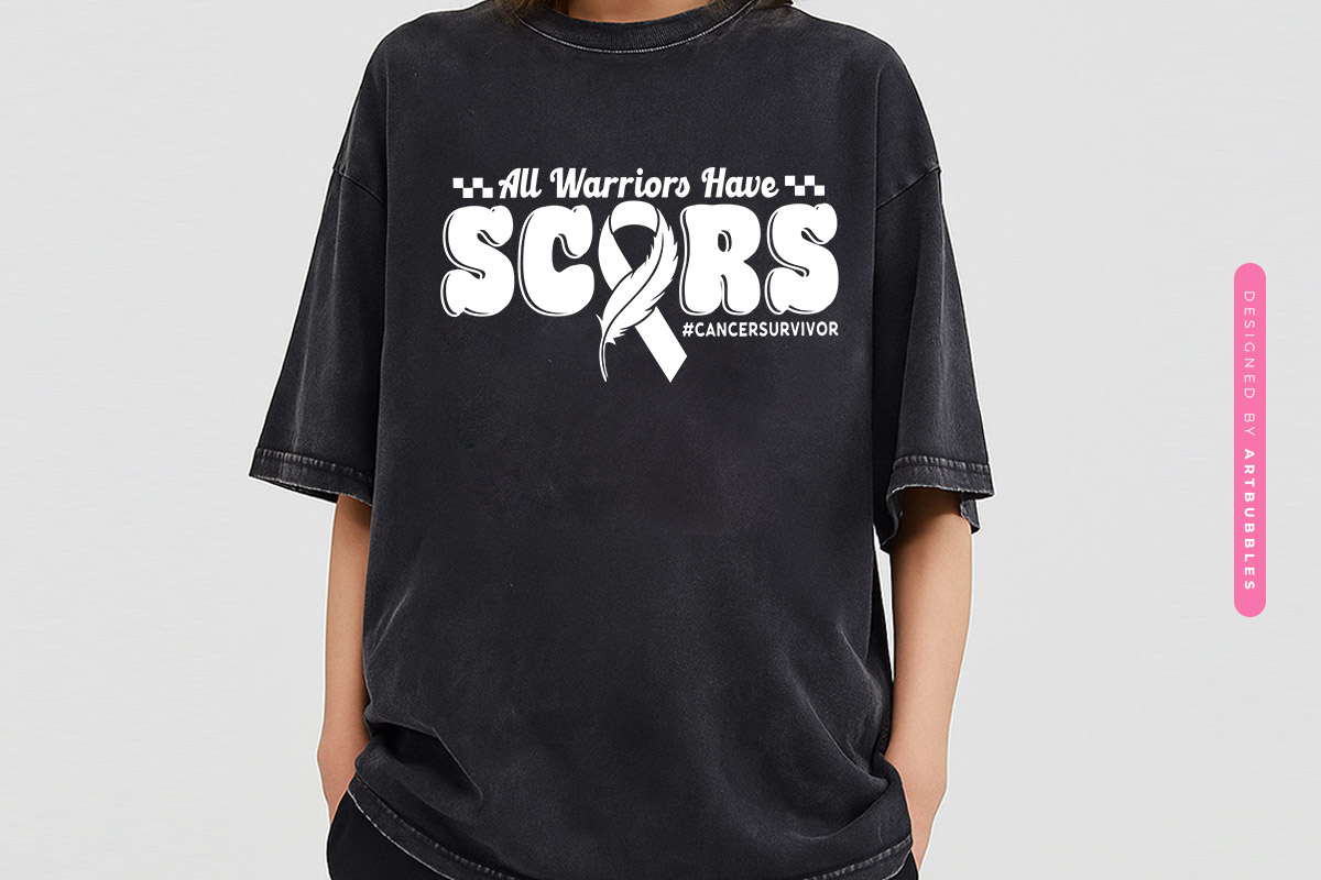 All Warriors Have Scars - Retro Breast Cancer SVG Tshirt Mockup Image.jpg