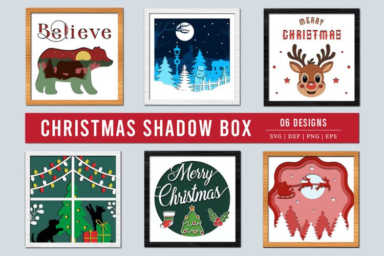 3D Christmas Shadow Box SVG Bundle