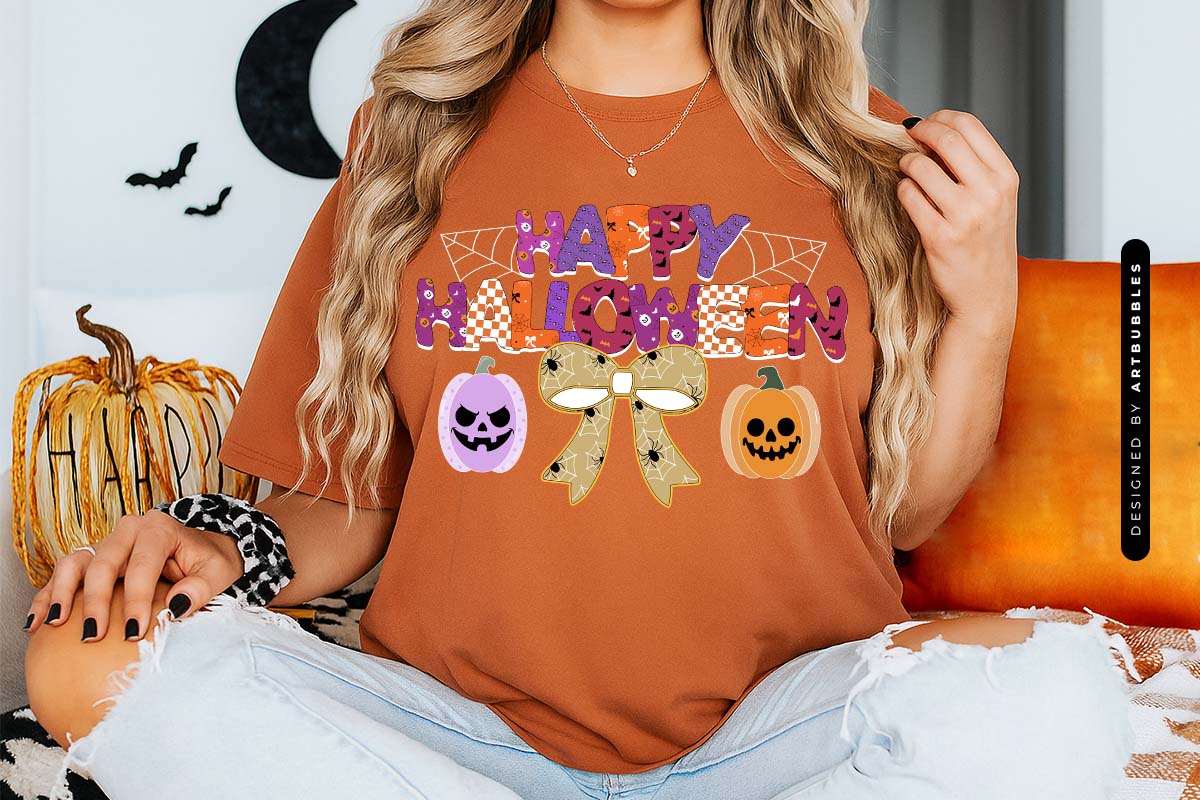 Happy Halloween Coquette Bow Sublimation Tshirt Mockup Image.jpg