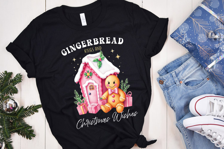Pink Gingerbread Kisses and Christmas Wishes Sublimation Shirt Mockup Image.jpg