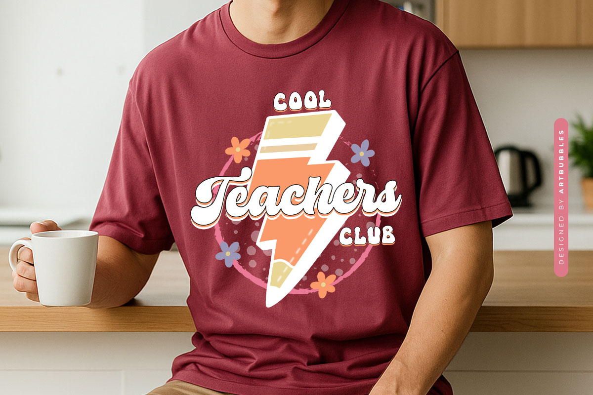 Retro Cool Teachers Club Sublimation Transfer Shirt Mockup Image.jpg