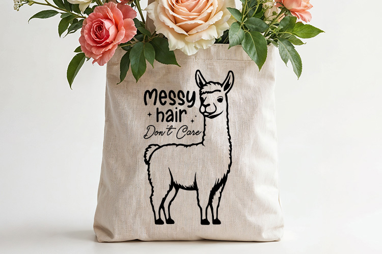 Messy Hair Don't Care - Funny llama SVG Tote Bag mockup Image.jpg