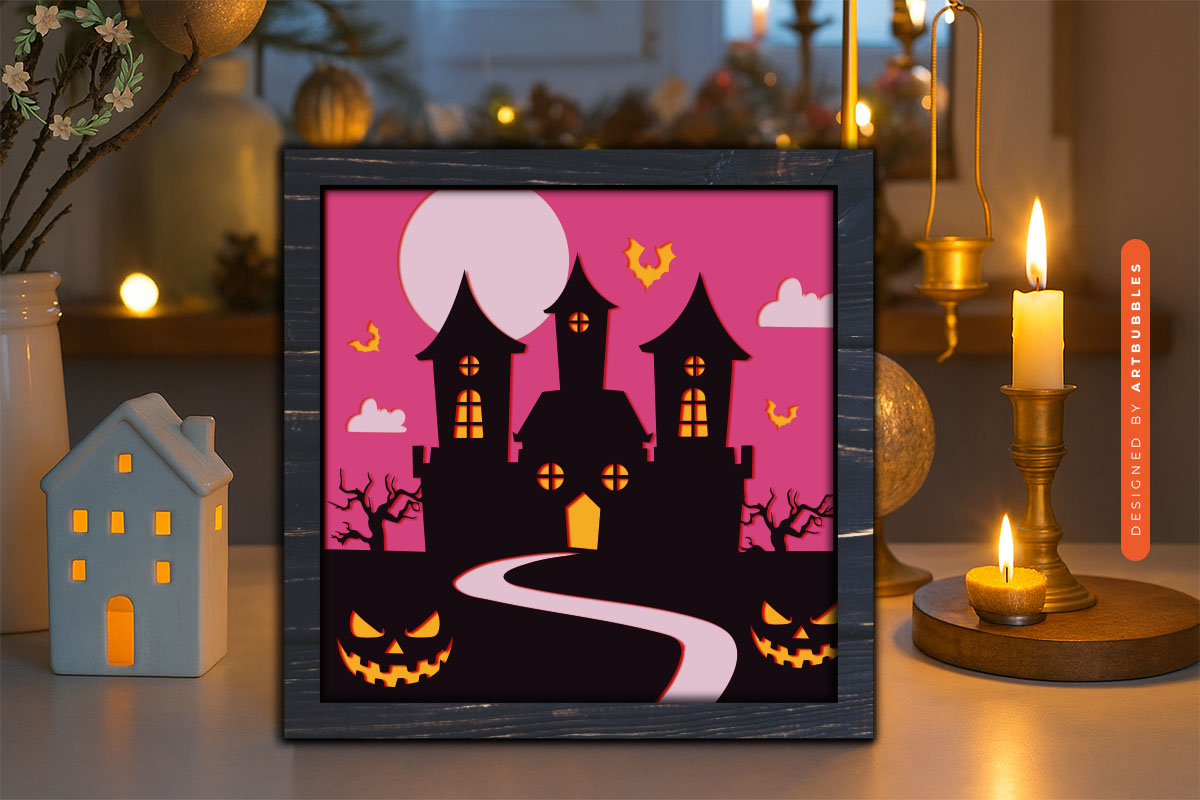 Haunted House Halloween Layered Shadow Box SVG