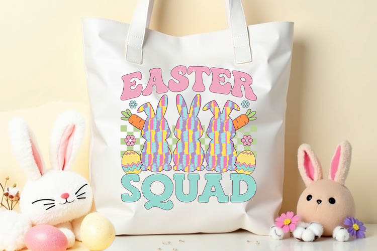 Retro Brushstroke Bunny Easter Squad PNG Tote Mockup Image.jpg