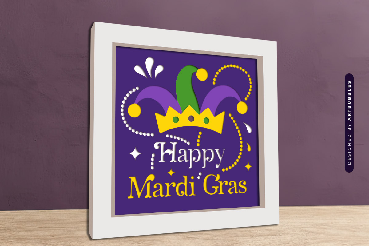 Happy Mardi Gras 3D Shadow Box SVG