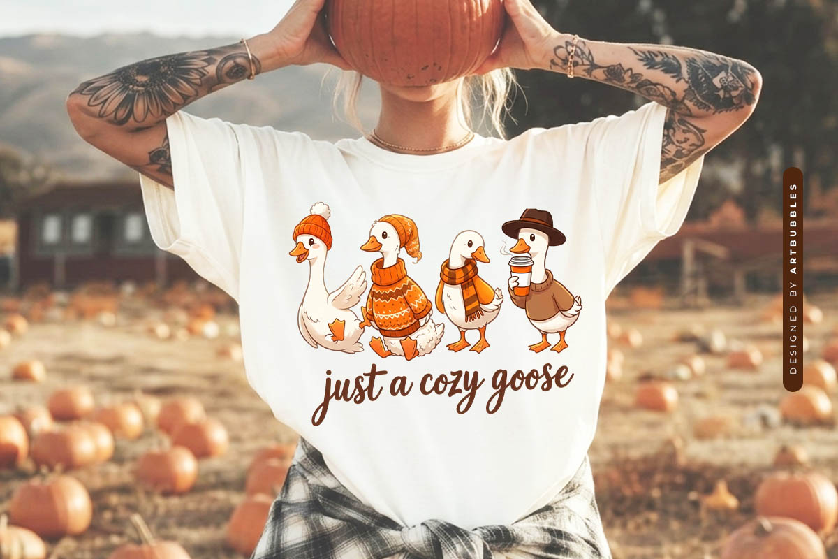 Just a Cozy Goose - Fall Sublimation PNG Shirt Mockup iamge.jpg