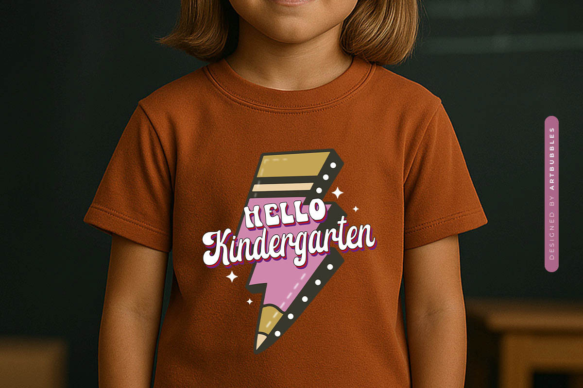 Hello Kindergarten - Back to School Retro PNG Sublimation T-shirt Mockup Image.jpg