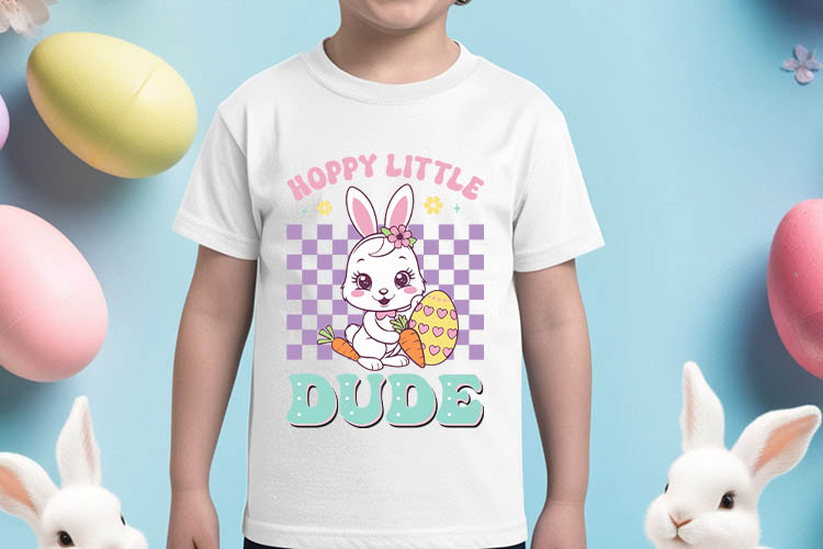 Hoppy Little Dude - Retro Easter Bunny Sublimation Shirt Mockup Image.jpg