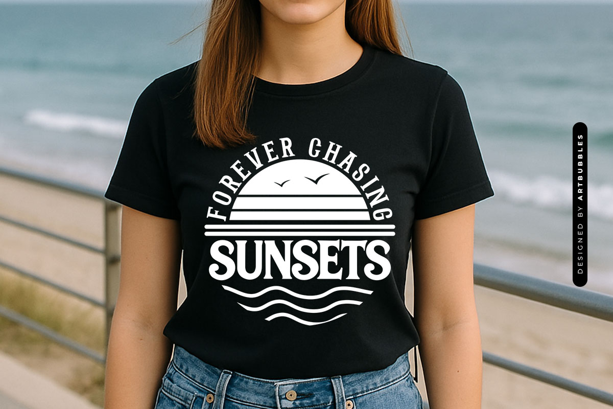 Forever Chasing Sunsets - Summer Quote SVG T-shirt Mockup Image.jpg