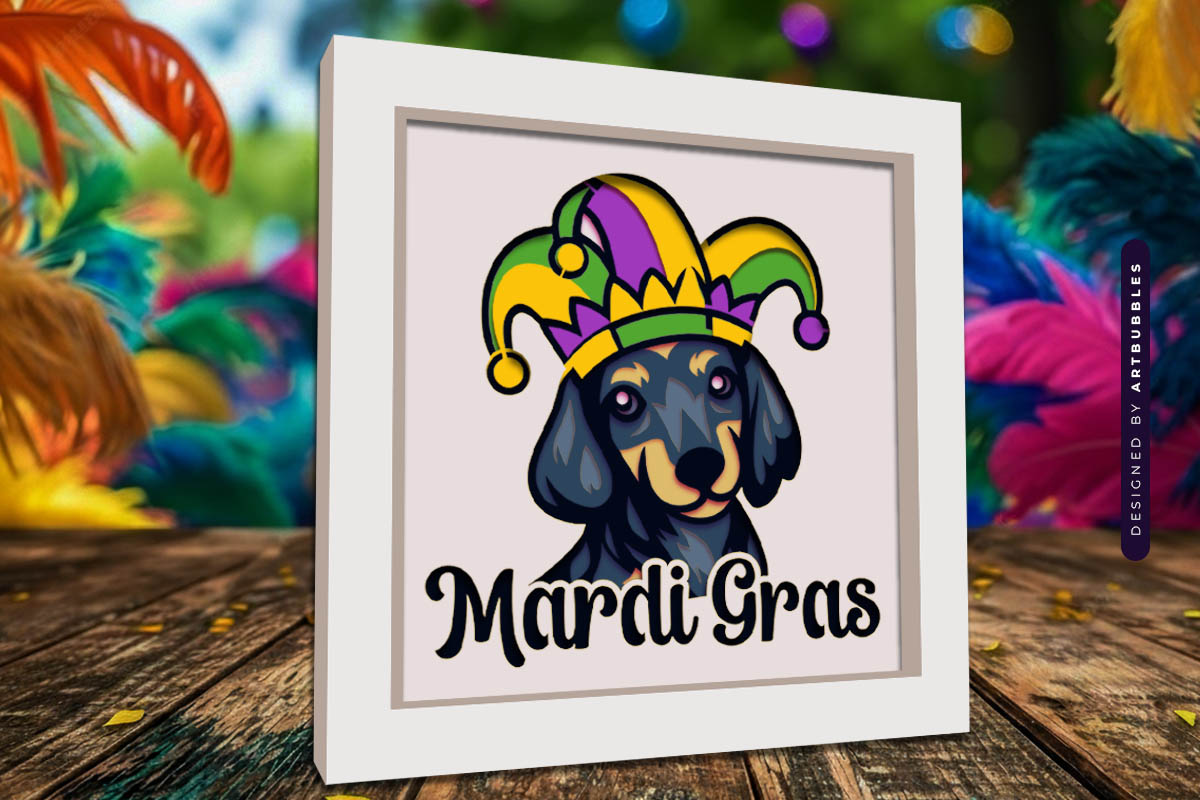 Mardi Gras Dog Shadow Box SVG Vector Image 3.jpg