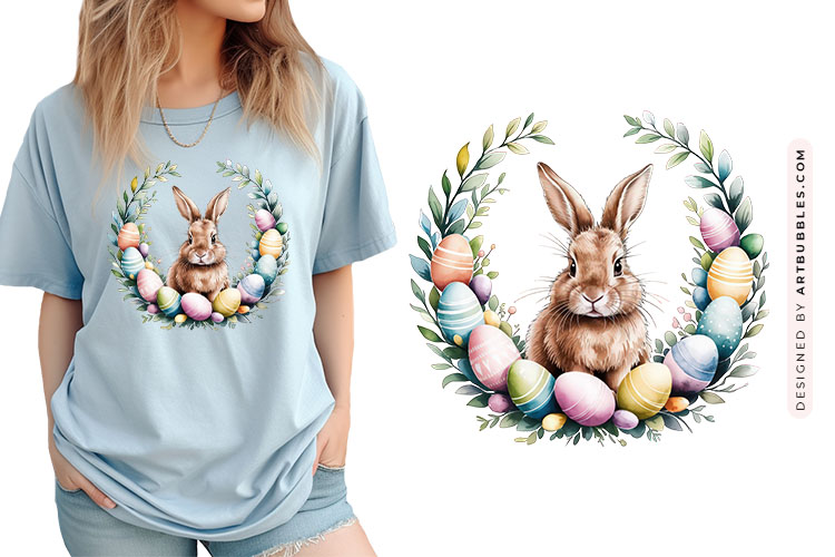 Easter Floral Bunny Wreath Sublimation Clip Art