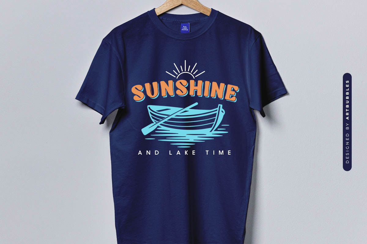 Sunshine and Lake Time SVG Cut File Blue Shirt Mockup Image.jpg