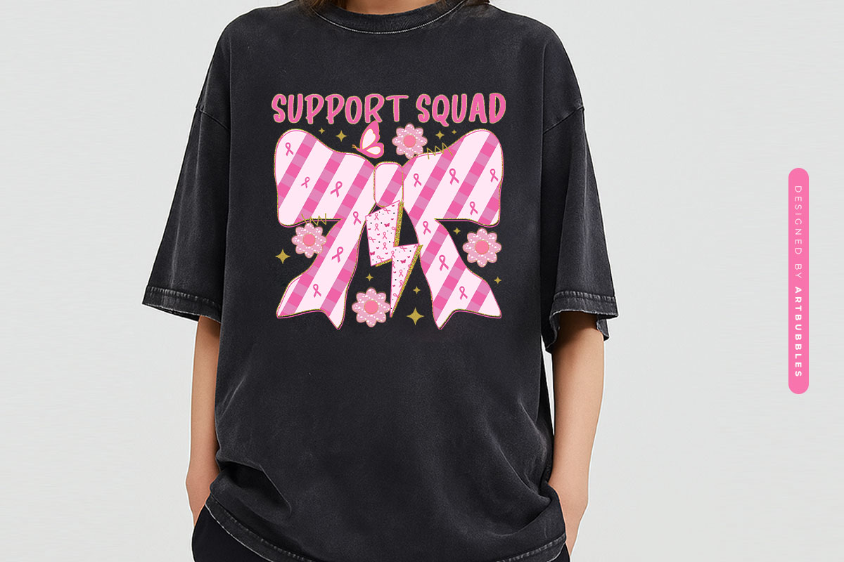 Support Squad - Coquette Bow Breast Cancer Sublimation Tshirt Mockup Image.jpg