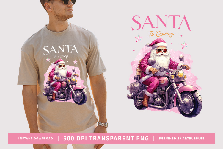 Santa is Coming - Pink Christmas Sublimation Design Image.jpg