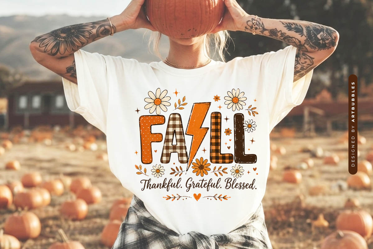 Fall Thankful Grateful Blessed Sublimation PNG Shirt Mockup Image.jpg
