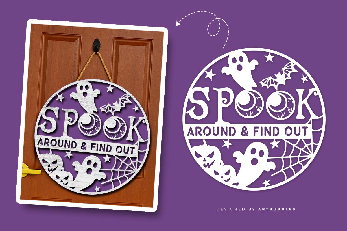 Ghost Halloween Door Hanger Laser Cut SVG