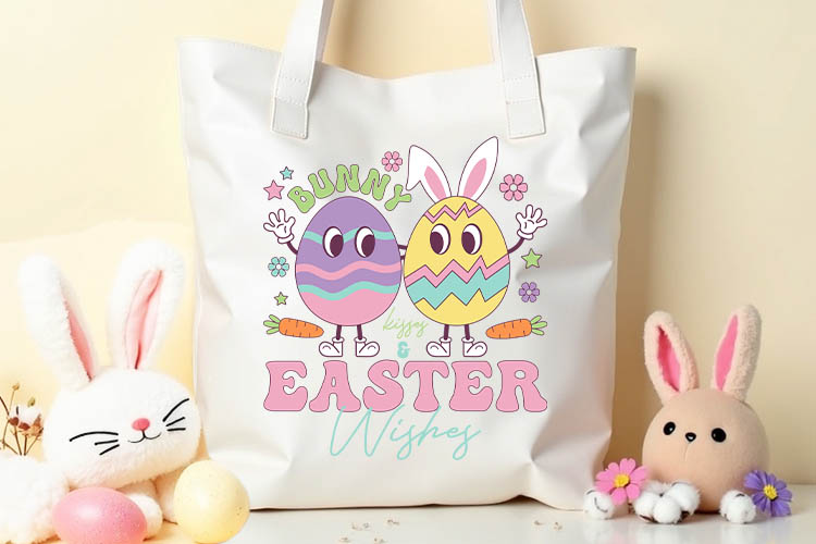 Bunny Kisses & Easter Wishes Retro Sublimation Tote Mockup Image.jpg
