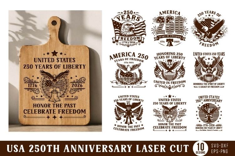 USA 250th Anniversary Cutting Board SVG Bundle