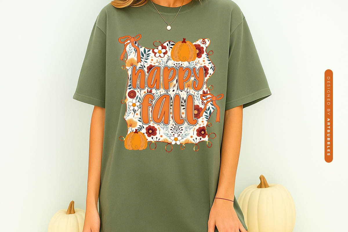Happy Fall Preppy PNG Sublimation Tshirt Mockup Image.jpg