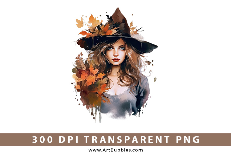 Watercolor Beautiful Witch Sublimation Design