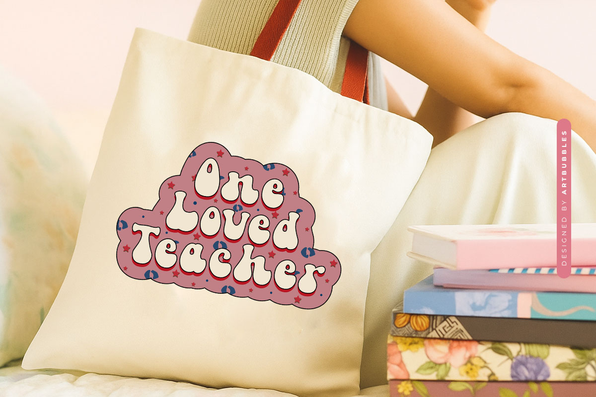 One Loved Teacher Retro Sublimation Print Tote bag Mockup Image.jpg