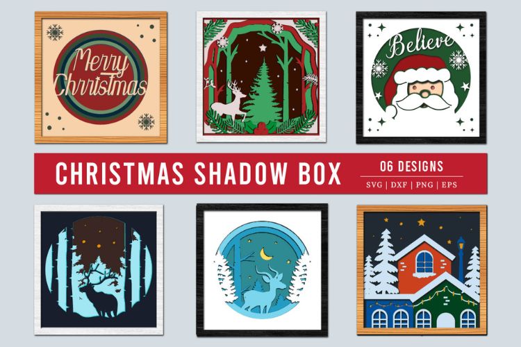 Christmas Shadow Box SVG Designs Bundle