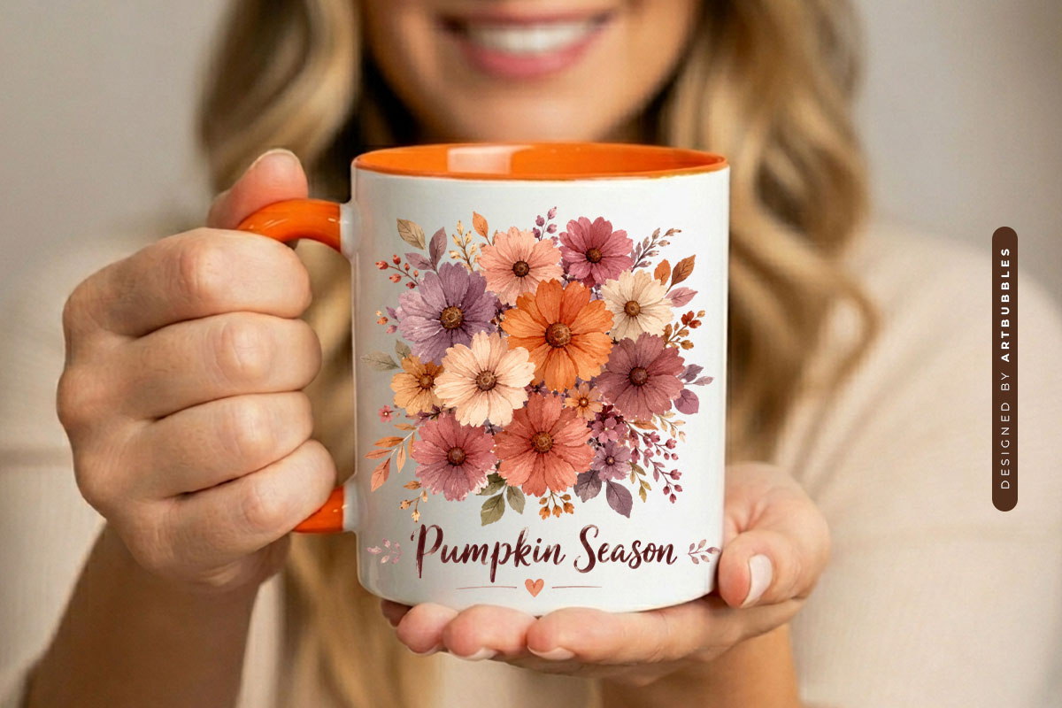 Pumpkin Season - Floral Fall Sublimation PNG Mug Mockup Image.jpg